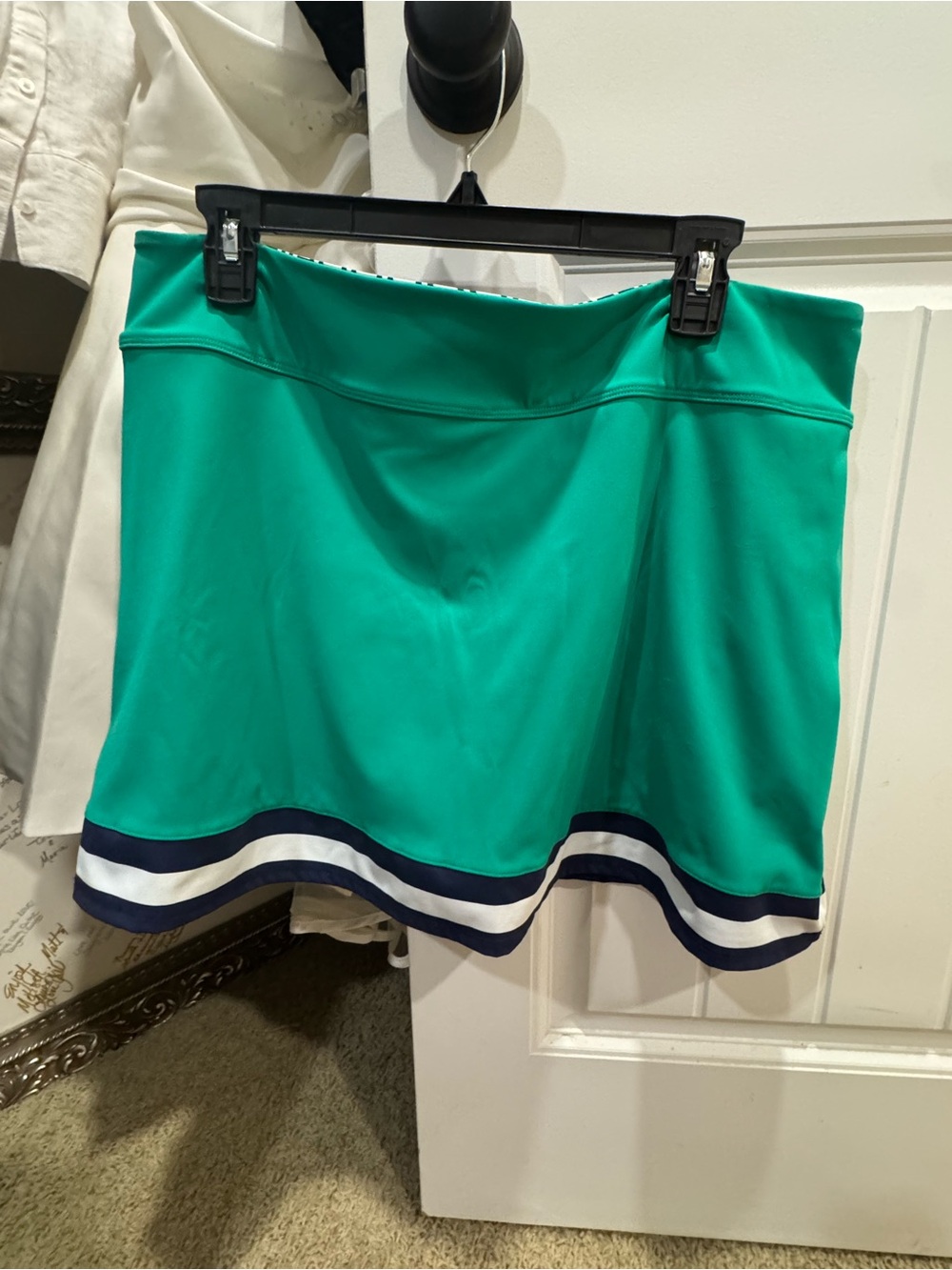 Southern Tide Teal Athletic Mini Skirt with Navy & White Hem Stripes